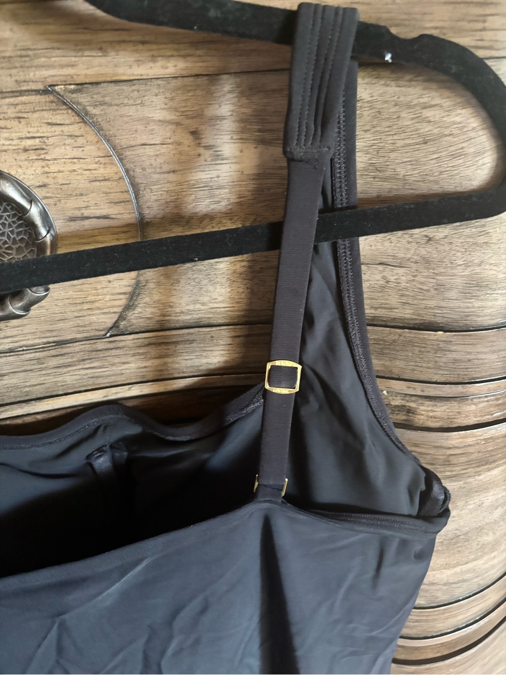 Classic Black One-Piece Swimdress with Gold Accents - Picture 6 of 7